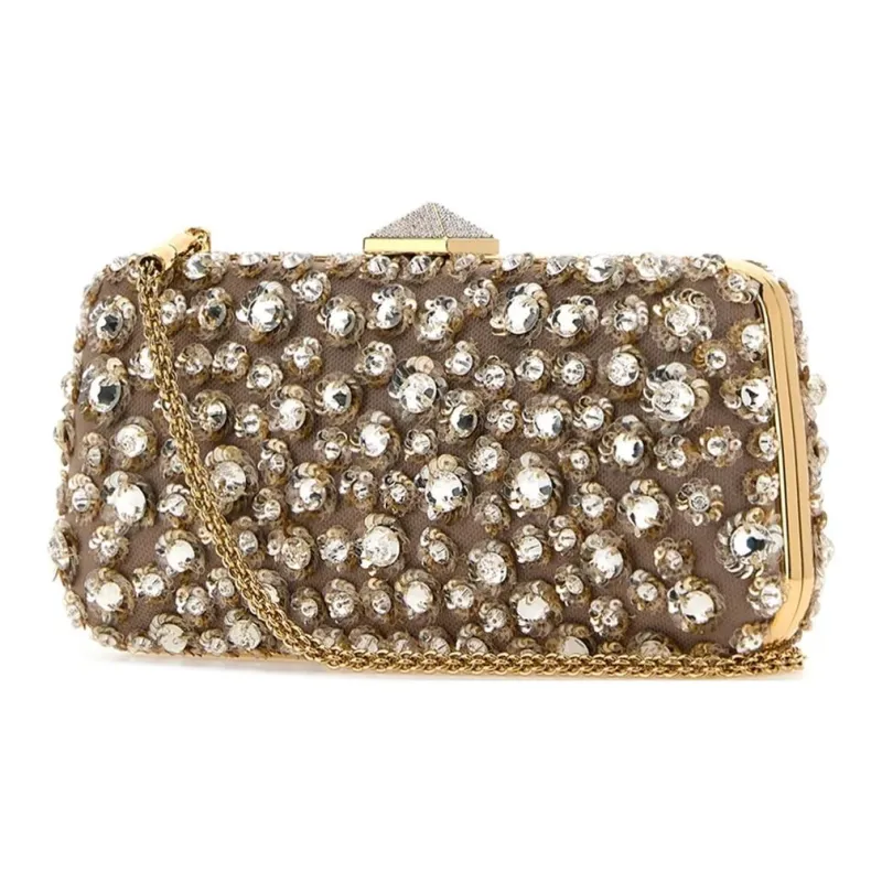 Valentino GARAVANIRockstud Fabric One Shoulder Crossbody Clutches Women's Beige-1