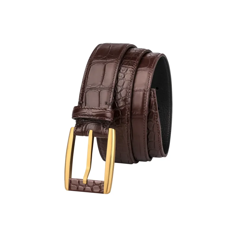 CATELLES Crocodile Leather Leather Belts Men's Silver Buckle Black/Gold Tone Lock Coffee 3.5cm-6