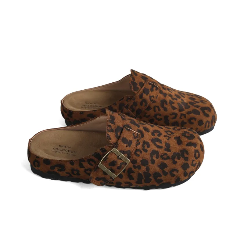 DOLIN COLLECTION Fleece-Lined Closed Toe Slippers For Outdoor Wear Women's Leopard Print-2
