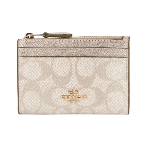 COACH Artificial Leather Card Holder Mini Women's Champagne