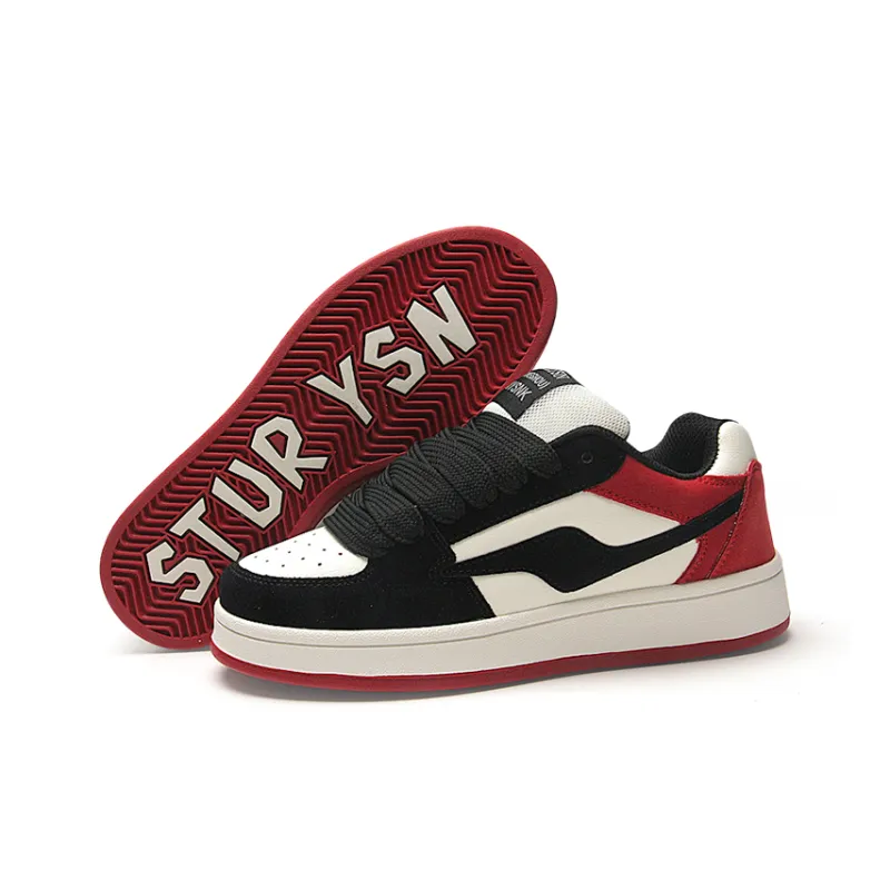 STUR YSN Wear resistant And Lightweight Low Top Skateboard Shoes Unisex Black Red-1