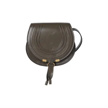 Chloe Marcie Shiny Calfskin Saddle Bag Shoulder Bag Crossbody Bag Small Size Women's Flannel Gray