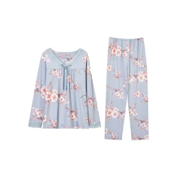 DAERLI 100% Cotton Spring And Fall Pajama Set Women's Pink Blue