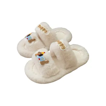 Thin Strips Cotton Slippers Women's, White