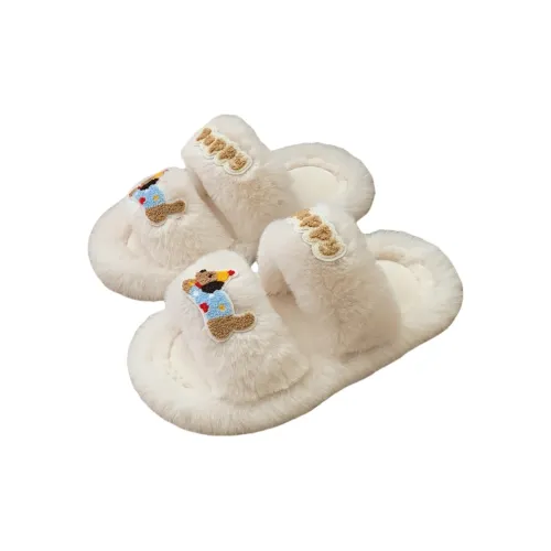 Thin Strips Cotton Slippers Women's, White