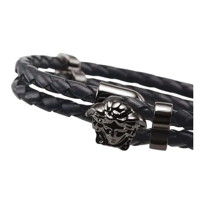 VERSACE Leather Bracelets Unisex Black-1