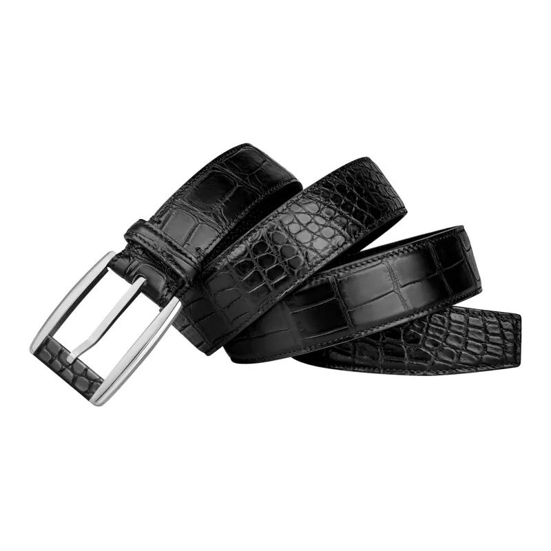 CATELLES Crocodile Leather Leather Belts Men's Silver Buckle Black/Gold Tone Lock Coffee 3.5cm-2