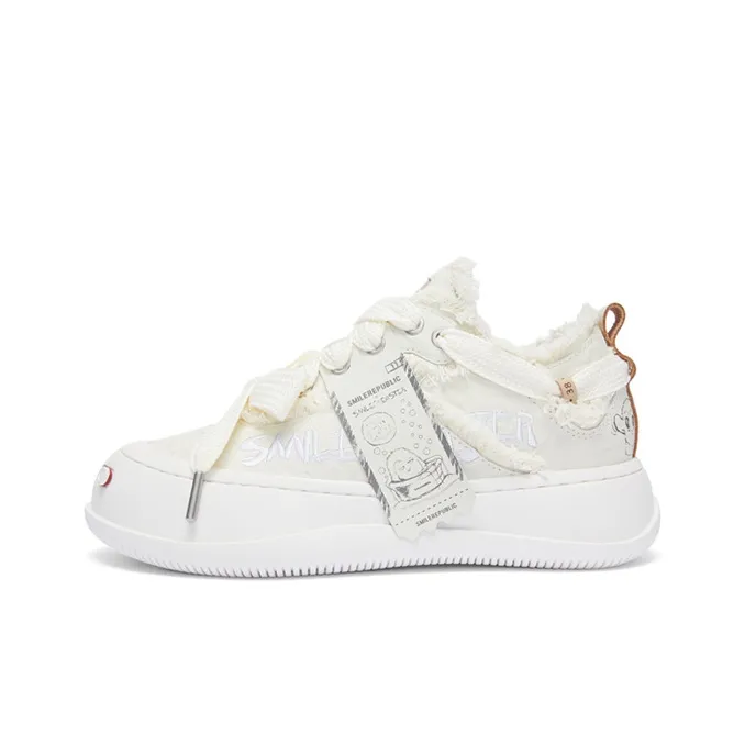 SMILE MONSTER x SMILEREPUBLIC WHITE CORTEX Height Increasing Slip-Resistant Low-Top Canvas Shoes Unisex White-0