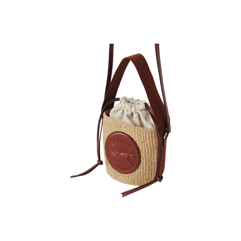 Chloe Natural Fiber With Calfskin Bucket Bags Shoulder Bag Crossbody Bag Handbag Small Size Women's Tan-1