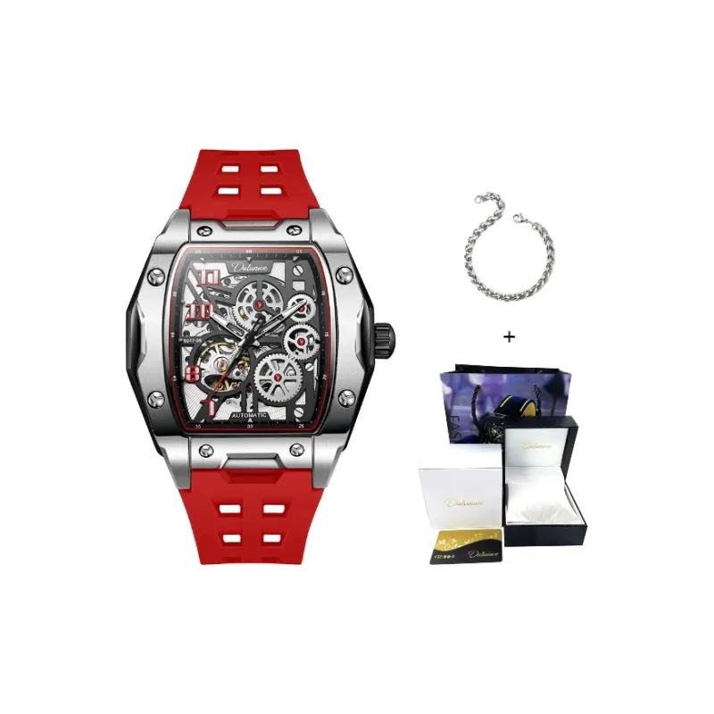 Dulunwe Automatic Mechanical Movement Silicone Strap Watch Men's Watches White Dial-3