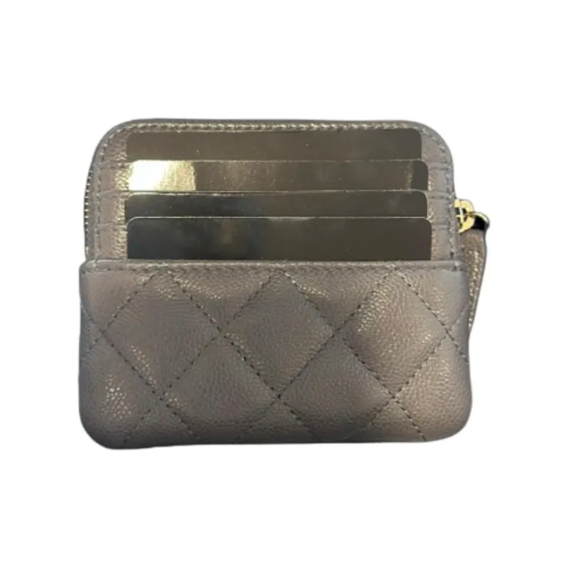 CHANEL Grain Cow Leather Wallet Women's Gray-1