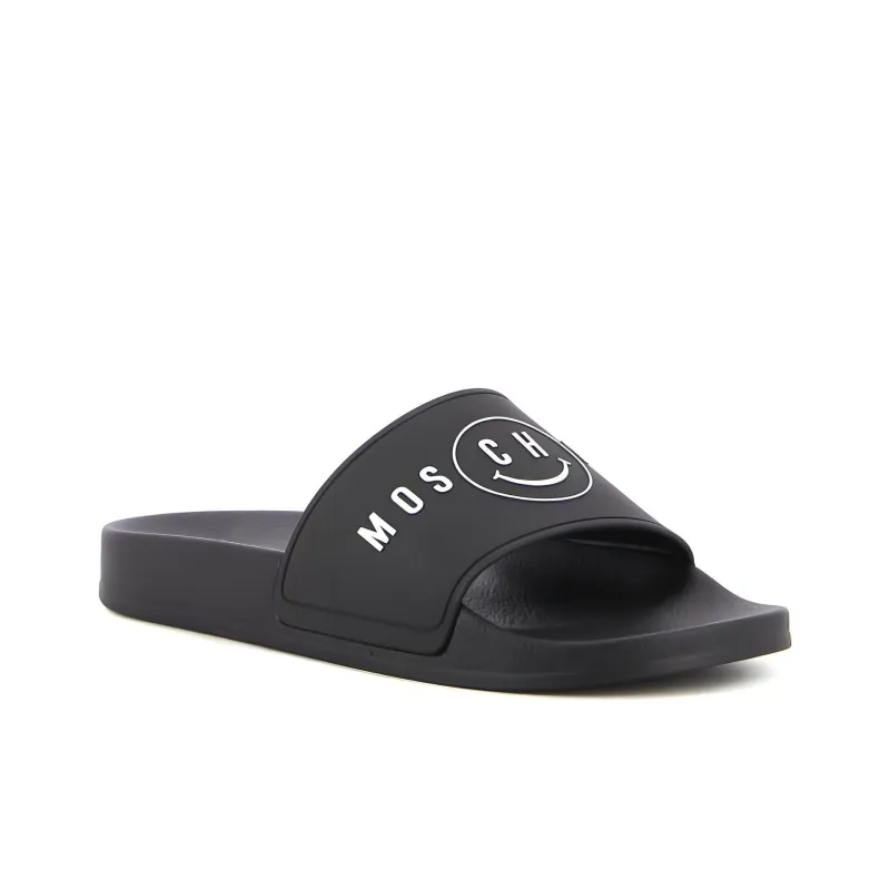 MOSCHINO Rubber Sole Quick Dry Slide Slippers Men's Black-3