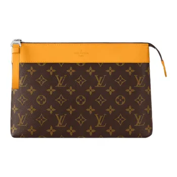 LOUIS VUITTON Pochette Voyage Monogram Macassar Coated Canvas Toiletry Bag Clutch Unisex Yellow & Brown