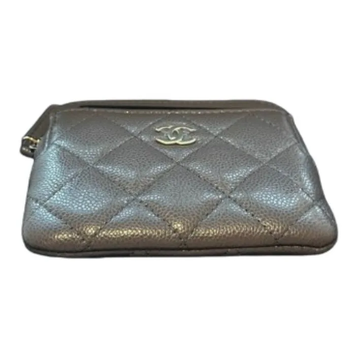 CHANEL Grain Cow Leather Wallet Women's Gray-2