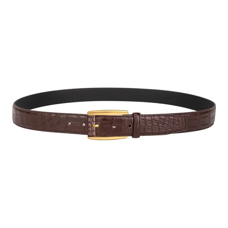 CATELLES Crocodile Leather Leather Belts Men's Silver Buckle Black/Gold Tone Lock Coffee 3.5cm-9