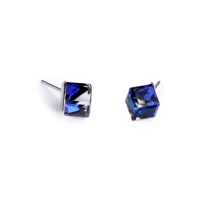 AFN 925 Sterling Silver Stud Earrings Women's Blue-0