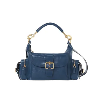 Chloe Natural Shiny Buffalo Leather Camera Bag Shoulder Bag Crossbody Bag Handbag Women's Tapestries Blue