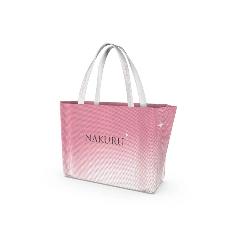 NAKURU Polypropylene Plastic Tote Bag, Shopping Bag, Handbag Large Size Unisex Woven Gradient Black Pink-5