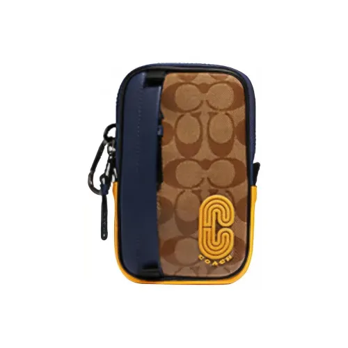 COACH N/S Canvas Coin Purses Wallets Small Size Men's Khaki & Dark Blue