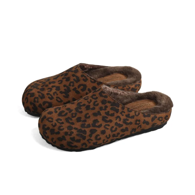 DOLIN COLLECTION Fleece-Lined Closed Toe Slippers For Outdoor Wear Women's Leopard Print-6