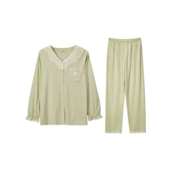 DAERLI Cardigan 100% Cotton Knitted Fabric Pajama Set Women's