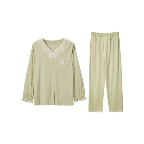 DAERLI Cardigan 100% Cotton Knitted Fabric Pajama Set Women's