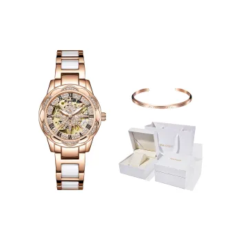 MXXSEE Write Greeting Cards. Automatic Mechanical Movement Ceramic Strap Watch Women's Watch Cut Out Dial