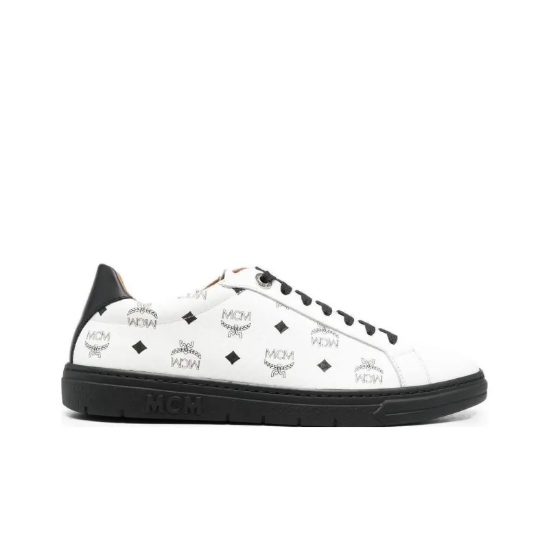 MCM Low Top Skateboard Shoes Women's White Black-1