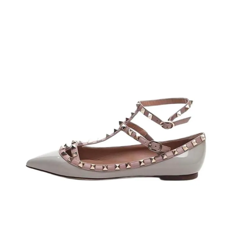 Valentino ROCKSTUD Casual Single Shoes Women's Gray-0