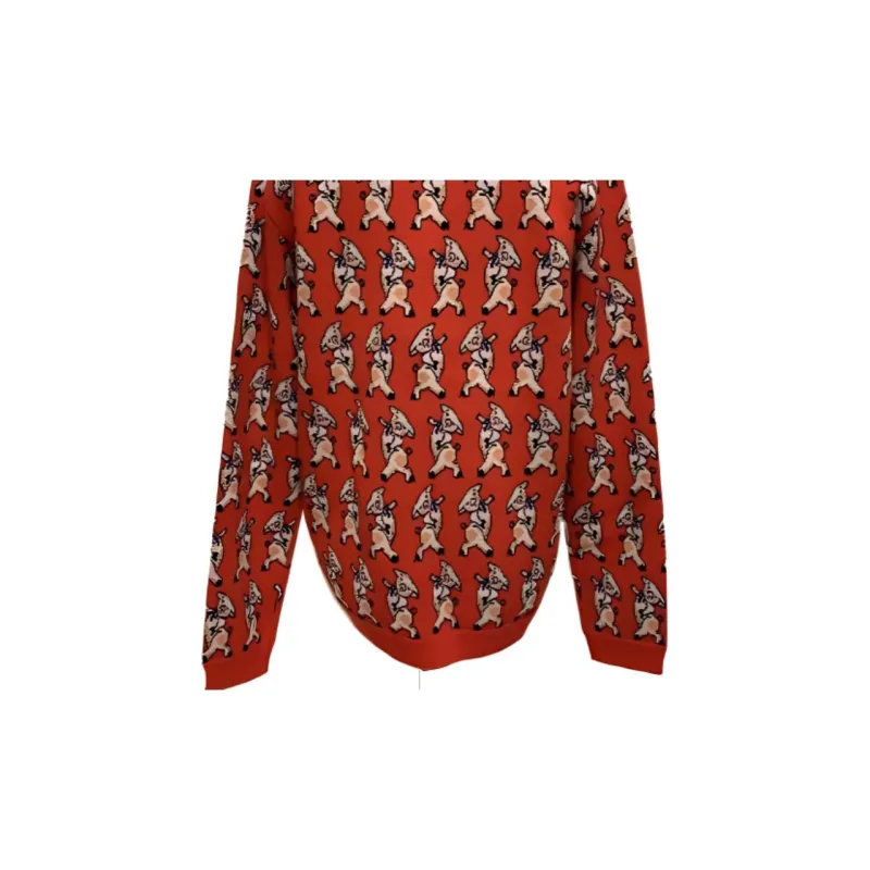 GUCCI Wool Pig Print V neck Sweater-3