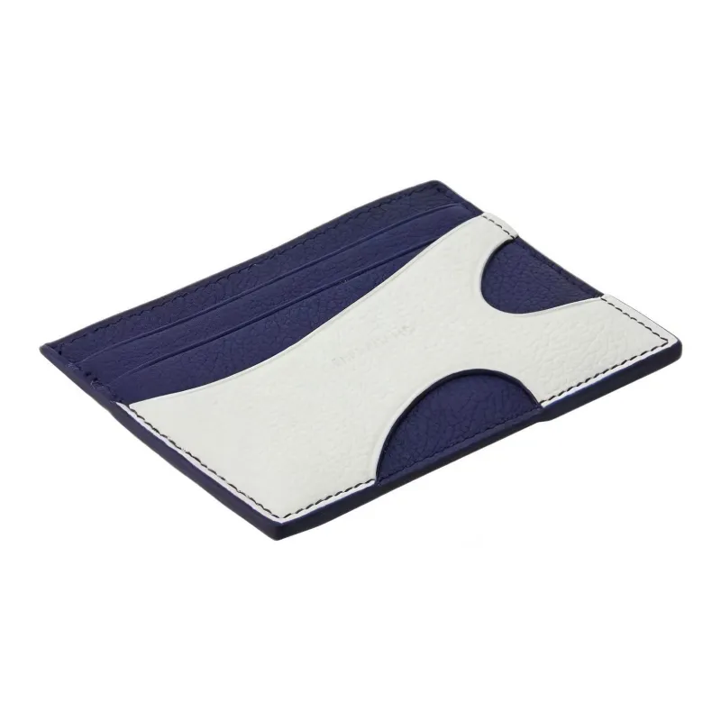 FERRAGAMO Calfskin Card Holder Men's White & Blue-2