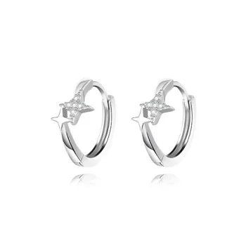 Muyan Alloy Sparkling Four Point Star Hoop Earrings Unisex