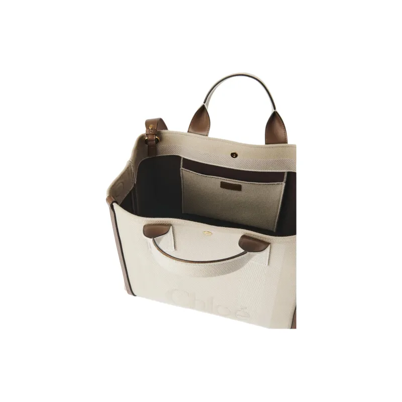 Chloe Cotton Tote Bag Shopping Bag Shoulder Bag Crossbody Bag Handbag Women's Beige-3