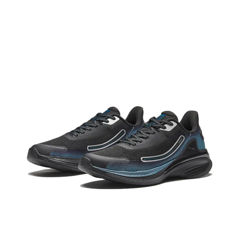 Anta City Wear Resistant Cushioning Lightweight Low Top Sprint Running Shoes Men's Black Blue Silver-1