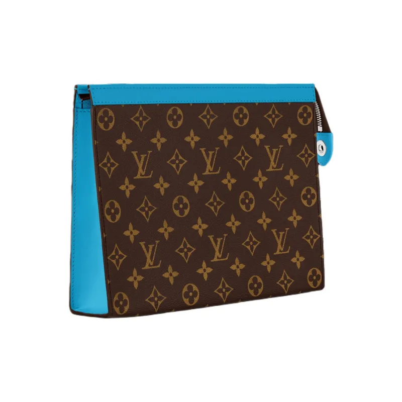 LOUIS VUITTON Monogram Macassar Coated Canvas Clutch Medium Size Unisex Blue & Brown-1