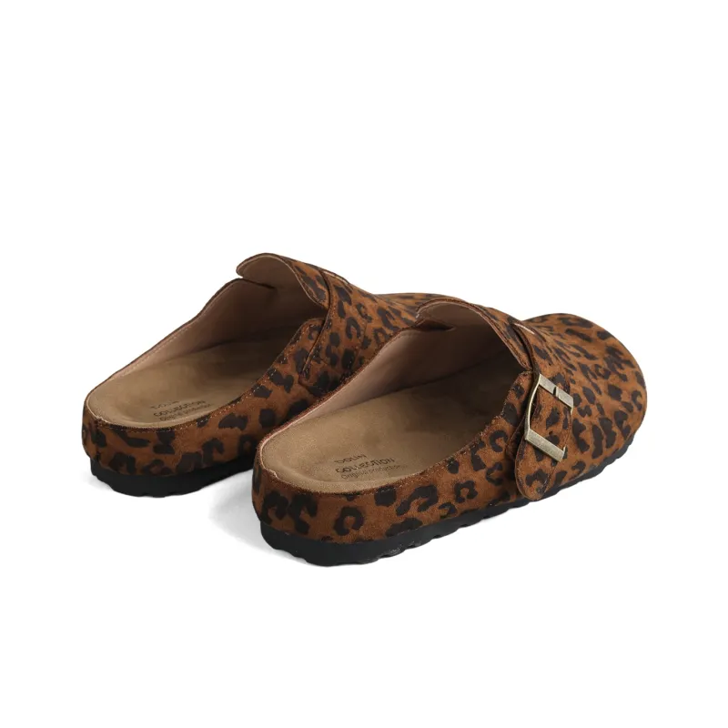 DOLIN COLLECTION Fleece-Lined Closed Toe Slippers For Outdoor Wear Women's Leopard Print-4