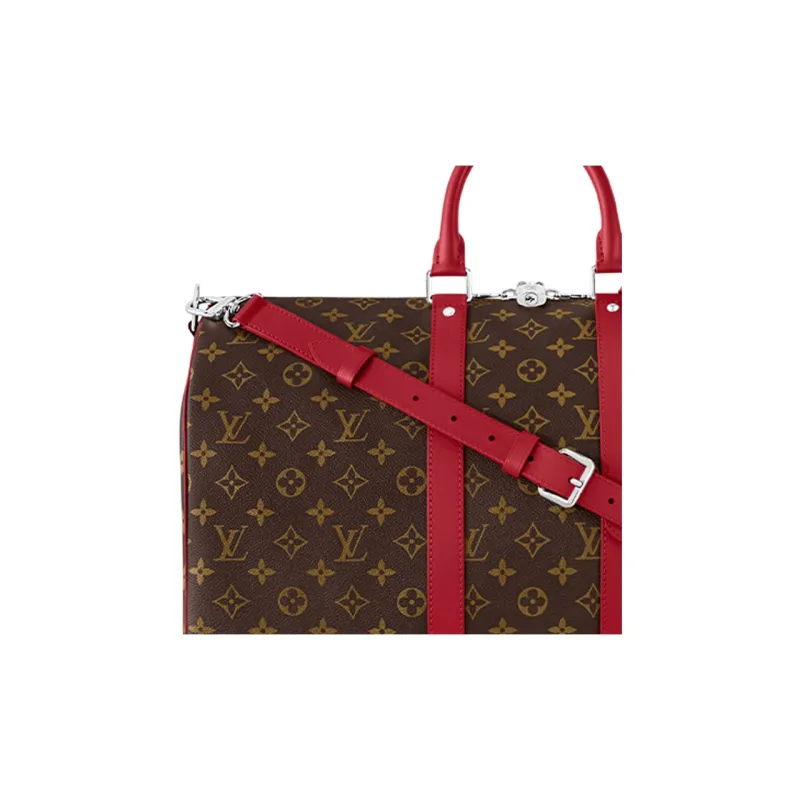 LOUIS VUITTON Keepall Coated Canvas Travel Bag Men's Silk Red-4