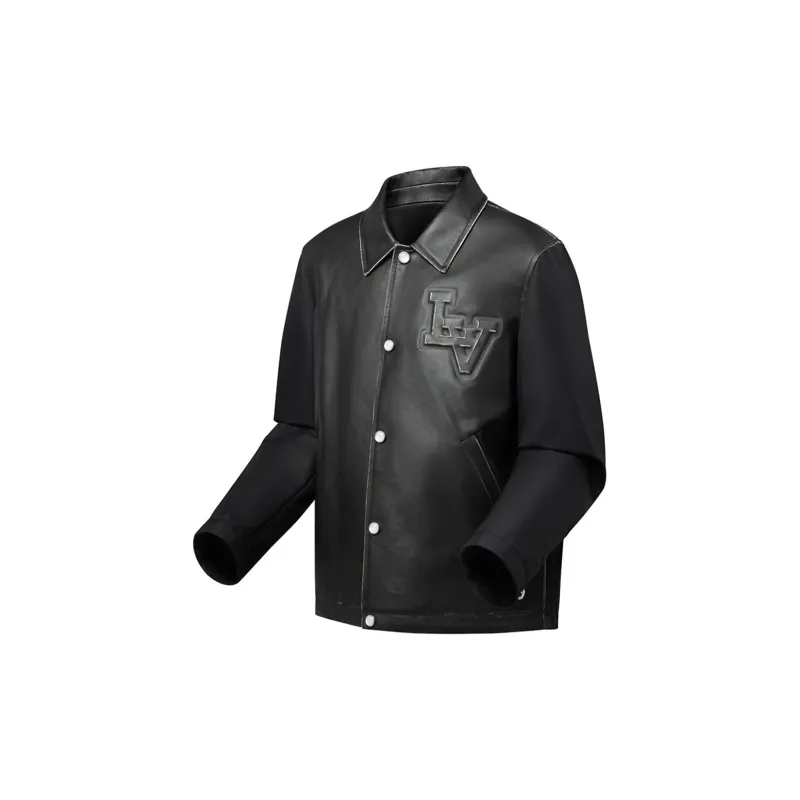 Lv Vintage Effect Leather And Nylon Coach Jacket-2