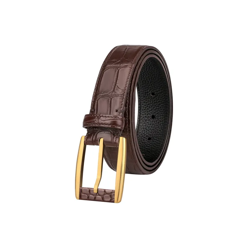 CATELLES Crocodile Leather Leather Belts Men's Silver Buckle Black/Gold Tone Lock Coffee 3.5cm-5