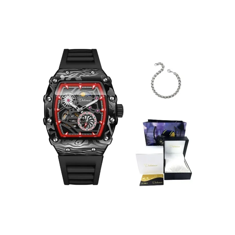 Dulunwe Automatic Mechanical Movement Silicone Strap Watch Men's Watches Black Dial-4