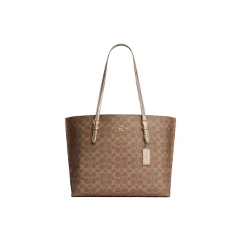 COACH Mollie Coated Canvas Tote Bag, Shopping Bag, Shoulder Bag, Handbag Large Size Women's Tan & Light Champagne
