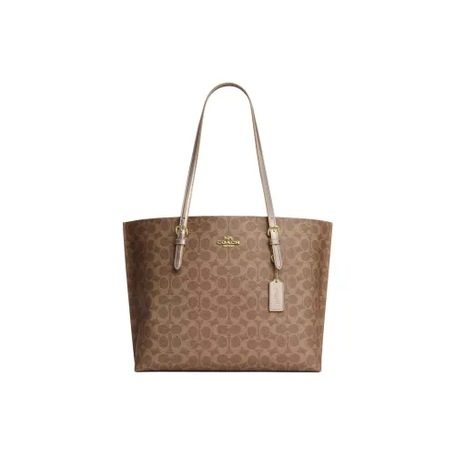 COACH Mollie Coated Canvas Tote Bag, Shopping Bag, Shoulder Bag, Handbag Large Size Women's Tan & Light Champagne