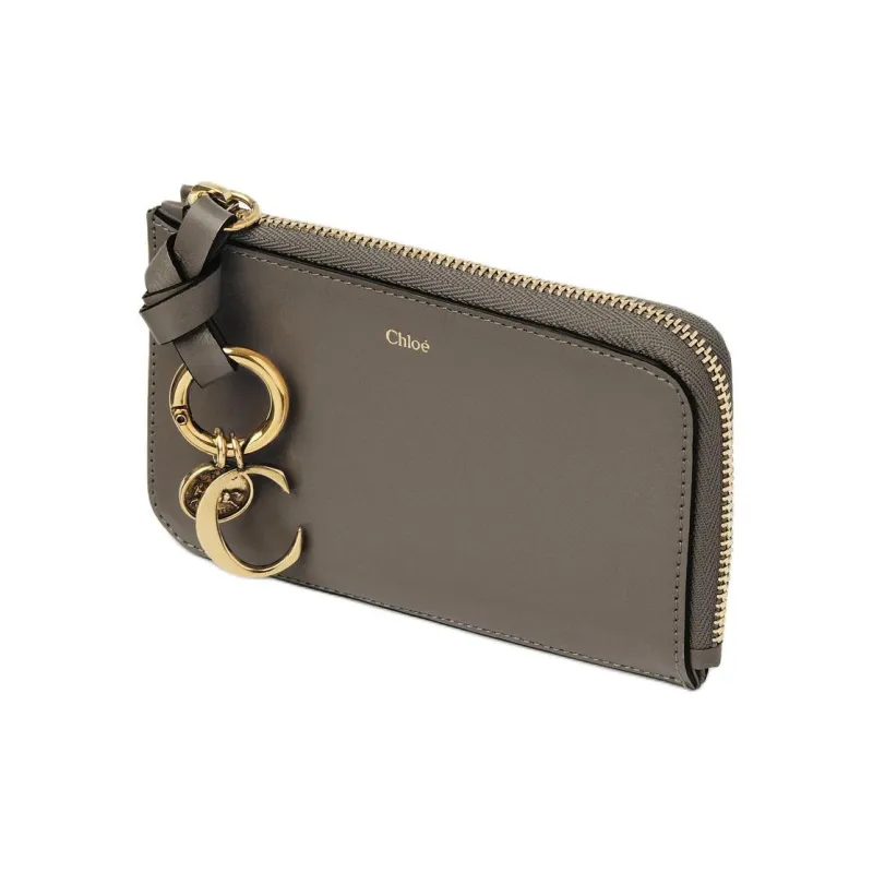 Chloe Alphabet Shiny Calfskin Wallet Women's Flannel Gray-1