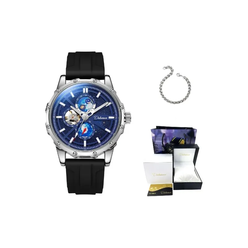 Dulunwe Star Moon Series Automatic Mechanical Movement Rubber Band Strap Watch Men's Watches Blue Dial-4
