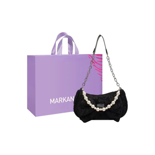 MARKANGARO Canvas With Fabric Underarm Handbag, Shoulder Bag Women's White/Black