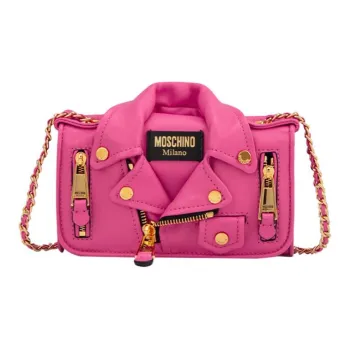 MOSCHINO Sheepskin Biker Bag Crossbody Shoulder Bag Women's Light Purple