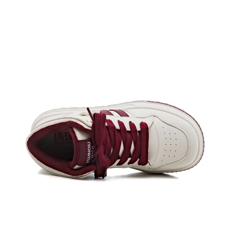 HUANQIU Anti Slip And Wear Resistant Height Increasing High Top Skateboard Shoes Women's White Red-3