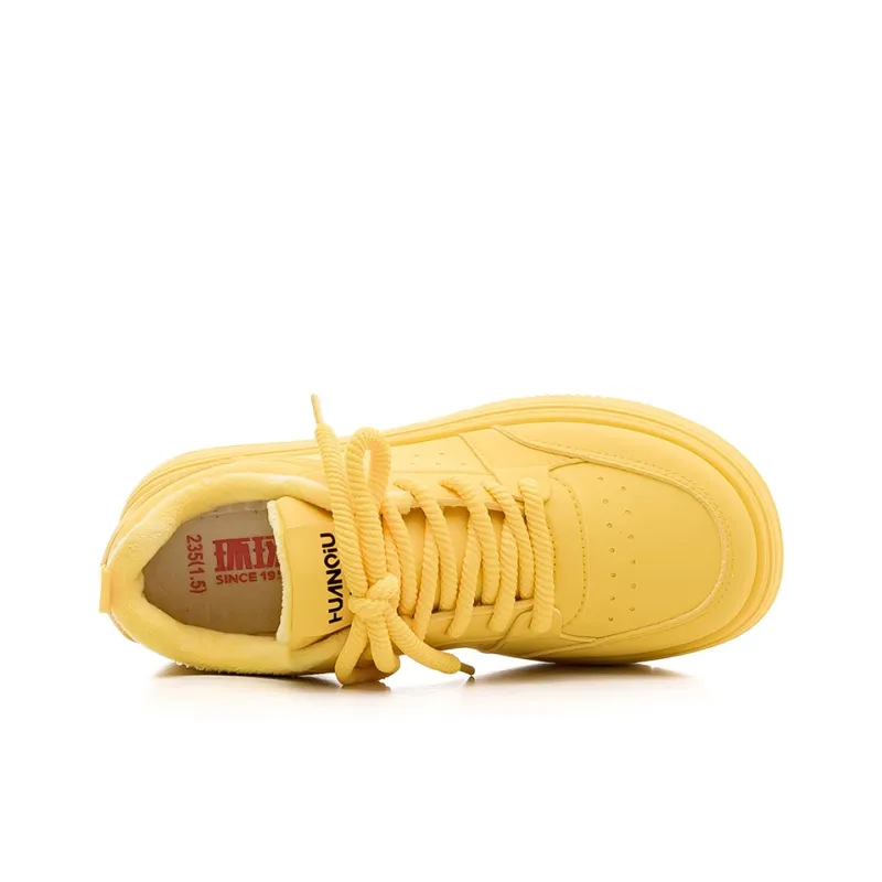 HUANQIU Warm Wear Resistant Lightweight Low Top Skateboard Shoes Women's Yellow-3