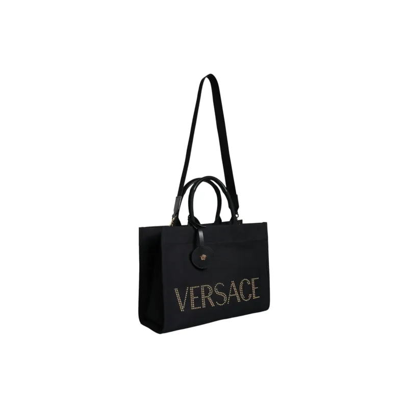 VERSACE Canvas Canvas Bag Tote Bag Toter Bag Shopping Bag Shoulder Bag Crossbody Bag Handbag Women's Black-1