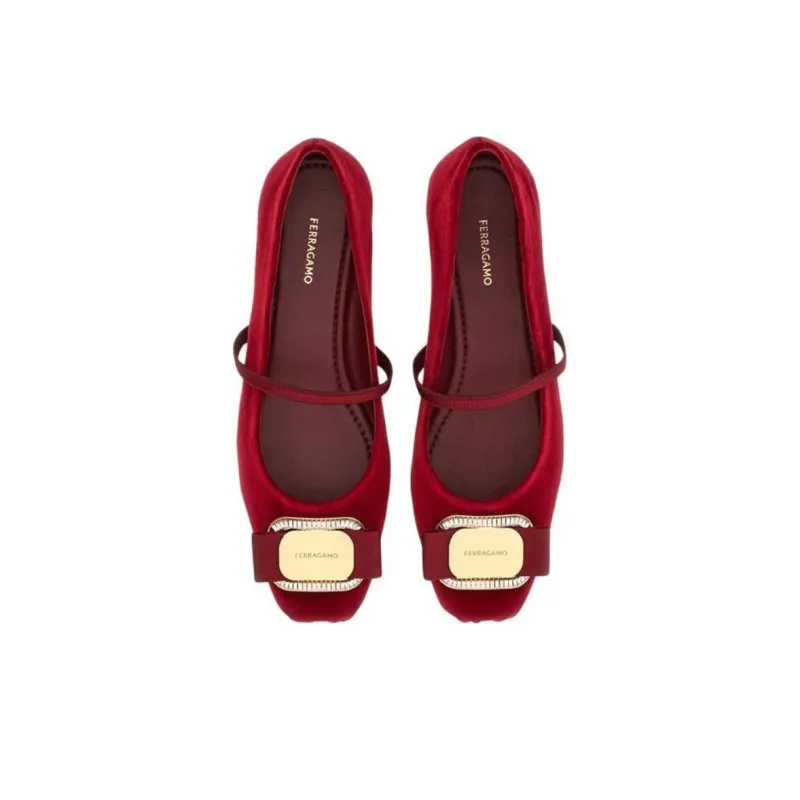FERRAGAMO Vara Flat Casual Single Shoes Women's Red-3